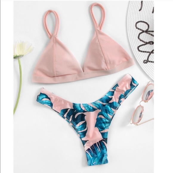 RACHEL🌴 tropical leaf print bikini blush pink - Picture 2 of 3